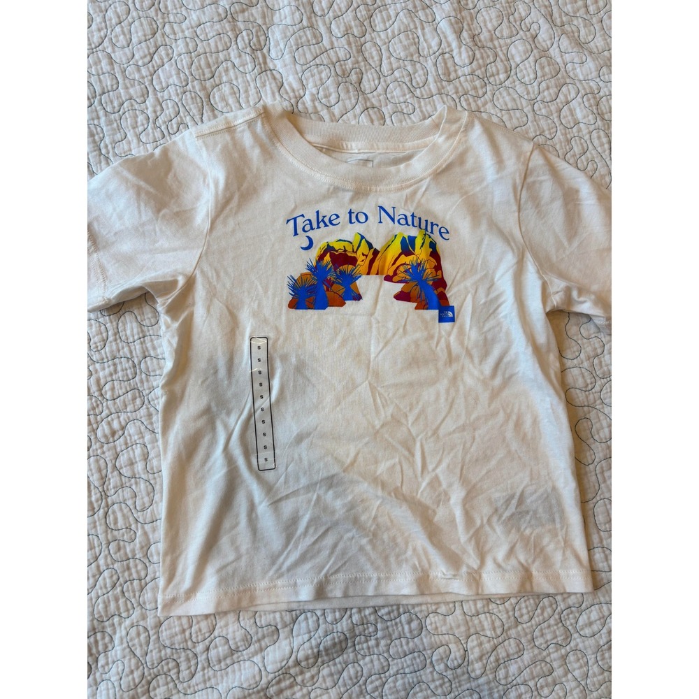 The North Face Girls White Take to Nature Graphic T-Shirt Size S‎ 7/8 NWOT